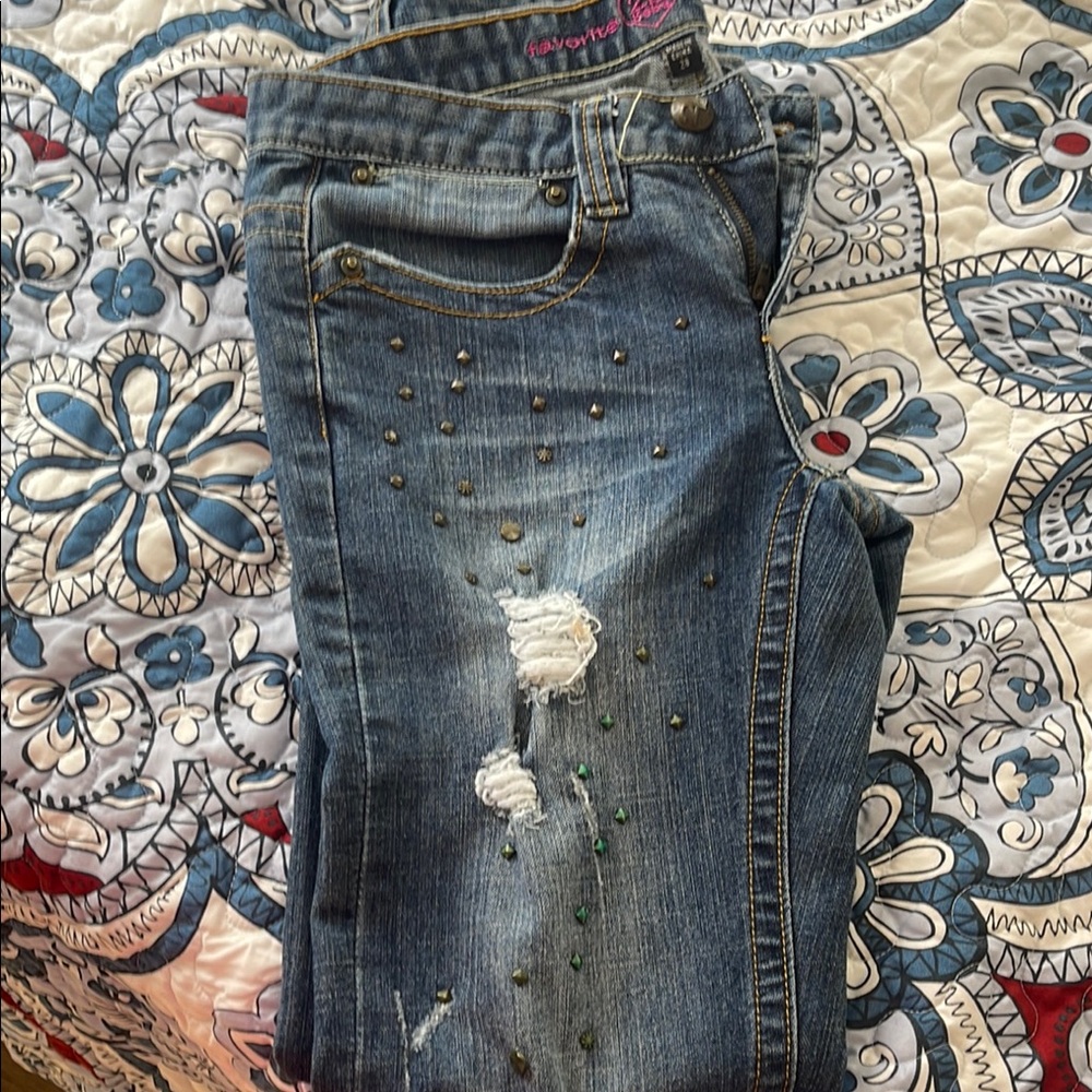 2B Bebe Blue Skinny Distressed Jeans